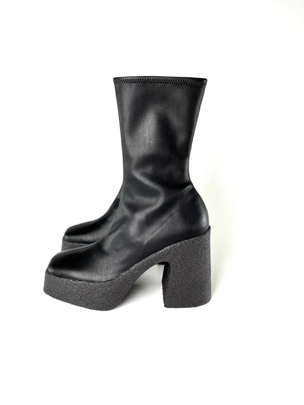 Stella McCartney Skyla Black Platform Sock Boots with Textured Block Heel - Picture 9 of 11